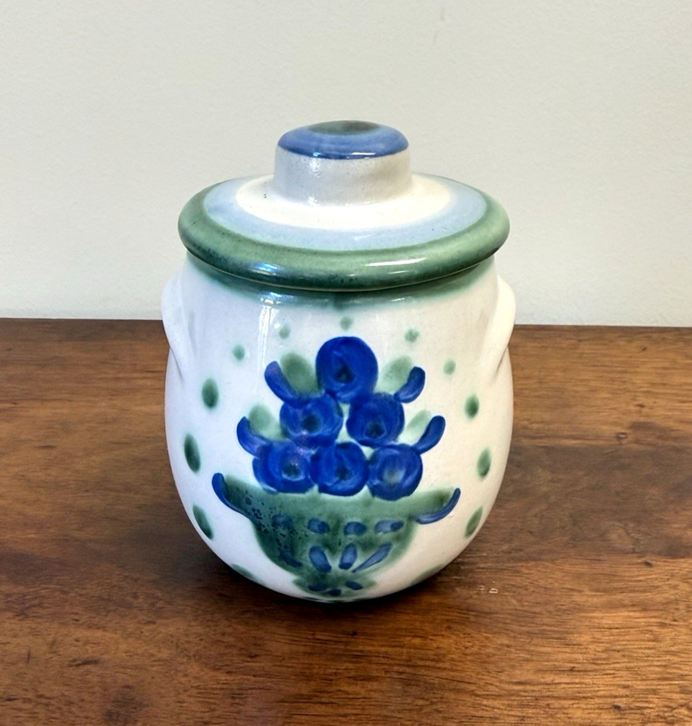 M.A. Hadley Blueberry Bouquet Lidded Pot Jar Covered Stoneware 5" Hand Painted